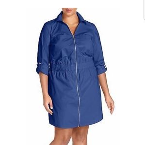 Michael Kors 0X Womens Blue Zip Front Shirtdress